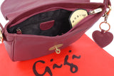 GIGI - Women's Leather Saddle Bag - Shoulder / Cross Body Handbag with Long Adjustable Strap - OTHELLO 8755 - with heart keyring charm - Burgundy