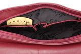 GIGI - Women's Leather Saddle Bag - Shoulder / Cross Body Handbag with Long Adjustable Strap - OTHELLO 8755 - with heart keyring charm - Burgundy