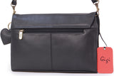 GIGI - Women's Leather Twist Lock Flap Over Clutch Bag - Cross Body Handbag With Extra Detachable Adjustable Shoulder Strap - OTHELLO 8757 - with heart keyring charm - Black