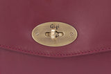 GIGI - Women's Leather Twist Lock Flap Over Clutch Bag - Cross Body Handbag With Extra Detachable Adjustable Shoulder Strap - OTHELLO 8757 - with heart keyring charm - Burgundy