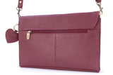 GIGI - Women's Leather Twist Lock Flap Over Clutch Bag - Cross Body Handbag With Extra Detachable Adjustable Shoulder Strap - OTHELLO 8757 - with heart keyring charm - Burgundy