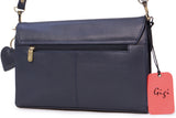 GIGI - Women's Leather Twist Lock Flap Over Clutch Bag - Cross Body Handbag With Extra Detachable Adjustable Shoulder Strap - OTHELLO 8757 - with heart keyring charm - Navy Blue