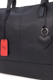 GIGI -- Women's Large Leather Tote - Shopper / Shoulder Bag - OTHELLO 9101 - with heart keyring charm - Black