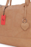 GIGI -- Women's Large Leather Tote - Shopper / Shoulder Bag - OTHELLO 9101 - with heart keyring charm - Tan