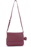 GIGI - Women's Leather Flap Over Cross Body Handbag - Shoulder Bag with Long Adjustable Strap - OTH1008 - with heart keyring charm - Burgundy