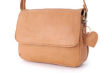 GIGI - Women's Leather Flap Over Cross Body Handbag - Shoulder Bag with Long Adjustable Strap - OTH1008 - with heart keyring charm - Antique Honey