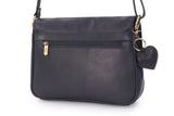 GIGI - Women's Leather Flap Over Cross Body Handbag - Shoulder Bag with Long Adjustable Strap - OTH1008 - with heart keyring charm - Dark Blue / Navy