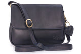 GIGI - Women's Leather Flap Over Cross Body Handbag - Shoulder Bag with Long Adjustable Strap - OTH1008 - with heart keyring charm - Dark Blue / Navy