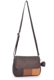 GIGI - Women's Leather Flap Over Cross Body Handbag - Shoulder Bag with Long Adjustable Strap - OTH1008 - with heart keyring charm - Brown/Tan