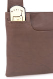 GIGI - Women's Leather Cross Body Handbag - Shoulder Bag with Long Adjustable Strap - OTHELLO 2057 - with heart keyring charm - Dark Brown