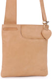 GIGI - Women's Leather Cross Body Handbag - Shoulder Bag with Long Adjustable Strap - OTHELLO 2057 - with heart keyring charm - Antique Honey