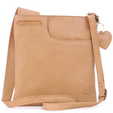 GIGI - Women's Leather Cross Body Handbag - Shoulder Bag with Long Adjustable Strap - OTHELLO 2057 - with heart keyring charm - Antique Honey