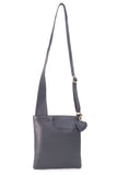 GIGI - Women's Leather Cross Body Handbag - Shoulder Bag with Long Adjustable Strap - OTHELLO 2057 - with heart keyring charm - Dark Blue / Navy
