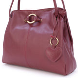 GIGI - Women's Leather Shoulder Bag - OTHELLO 4323 - with heart keyring charm - Burgundy