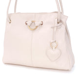GIGI - Women's Leather Shoulder Bag - OTHELLO 4323 - with heart keyring charm - Cream