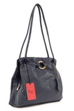 GIGI - Women's Leather Shoulder Bag - OTHELLO 4323 - with heart keyring charm - Dark Blue / Navy
