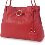 GIGI - Women's Leather Shoulder Bag - OTHELLO 4323 - with heart keyring charm - Red