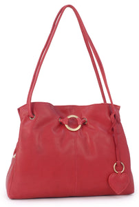 GIGI - Women's Leather Shoulder Bag - OTHELLO 4323 - with heart keyring charm - Red