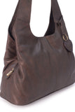 GIGI - Women's Leather Shoulder Bag - OTHELLO 4326 - with heart keyring charm - Dark Brown