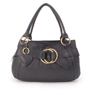 GIGI - Women's Leather Top Handle Handbag / Shoulder Bag - OTHELLO 4466 - with heart keyring charm - Black
