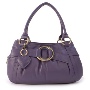 GIGI - Women's Leather Top Handle Handbag / Shoulder Bag - OTHELLO 4466 - with heart keyring charm - Purple