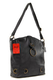 GIGI - Women's Leather Shoulder Handbag / Cross Body Bag with Adjustable Strap - OTHELLO 4589 - with heart keyring charm - Black