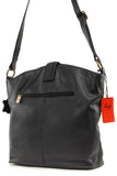 GIGI - Women's Leather Shoulder Handbag / Cross Body Bag with Adjustable Strap - OTHELLO 4589 - with heart keyring charm - Black