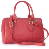 GIGI - Women's Leather Midi Grab Bag - Top Handle Handbag - OTHELLO 5067 - with heart keyring charm - Red