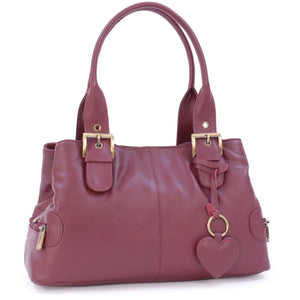 GIGI - Women's Leather Top Handle Handbag / Shoulder Bag - OTHELLO 6165 - with heart keyring charm - Burgundy