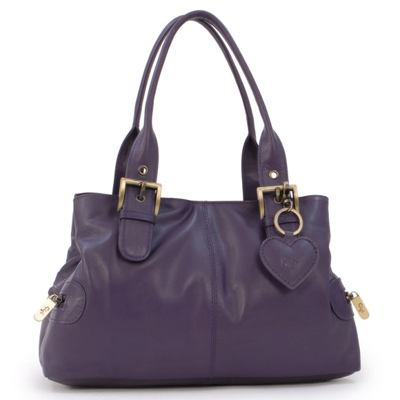 GIGI - Women's Leather Top Handle Handbag / Shoulder Bag - OTHELLO 6165 - with heart keyring charm - Purple