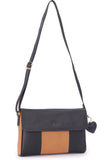 GIGI - Women's Leather Flap Over Cross Body Handbag - Shoulder Bag with Long Adjustable Strap - Black and Honey - OTHELLO 6816 - with heart keyring charm - Black Honey