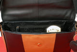 GIGI - Women's Leather Flap Over Cross Body Handbag - Shoulder Bag with Long Adjustable Strap - Black and Honey - OTHELLO 6816 - with heart keyring charm - Black Honey