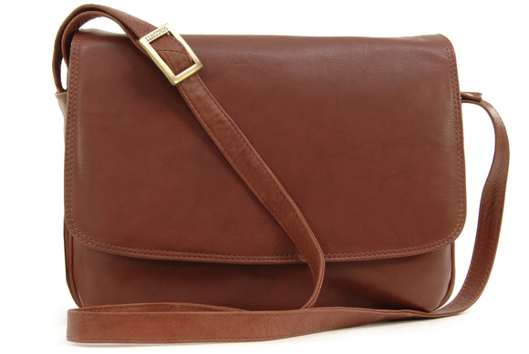 VISCONTI - Women's Cross Body Bag - Genuine Leather - Flap Over Organiser Shoulder Handbag - Multiple Pockets - Tablet / iPad /Kindle - 03190 -  CLAUDIA - Brown