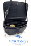 VISCONTI - Women's Cross Body Bag - Genuine Leather - Flap Over Organiser Shoulder Handbag - Multiple Pockets - Tablet / iPad /Kindle - 03190 -  CLAUDIA - Navy Blue
