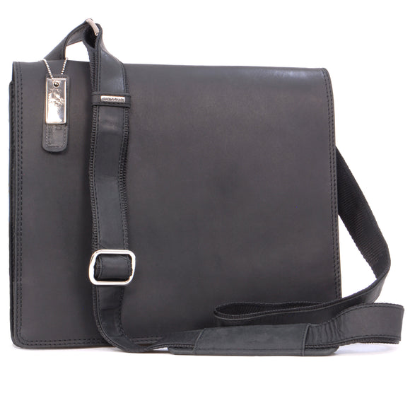 VISCONTI - Messenger Shoulder Bag - Hunter Leather - Tablet / iPad / Kindle - Office Work Shoulder Bag - 16025 HARVARD (M) - Black