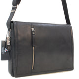 VISCONTI - Laptop Messenger Shoulder Bag - Distressed Leather - 13 to 14 Inch Laptop Bag with Removable Padded Laptop Cover - Office Work Organiser Bag - Multiple Pockets - 16072 - FOSTER - Oil Black