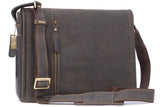 VISCONTI - Laptop Messenger Shoulder Bag - Distressed Leather - 13 to 14 Inch Laptop Bag with Removable Padded Laptop Cover - Office Work Organiser Bag - Multiple Pockets - 16072 - FOSTER - Oil Brown