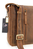 VISCONTI - Laptop Messenger Shoulder Bag - Distressed Leather - 13 to 14 Inch Laptop Bag with Removable Padded Laptop Cover - Office Work Organiser Bag - Multiple Pockets - 16072 - FOSTER - Oil Tan