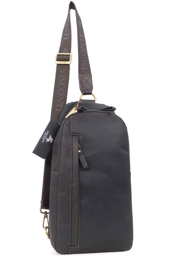 VISCONTI - Backpack Rucksack - Hunter Oiled Leather - Casual Daypack Sling Bag - Adjustable Straps - 16132 - SHARK - Oil Brown/Mocha