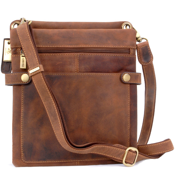 VISCONTI - Slim Cross Body Bag - Hunter Leather - Shoulder Messnger Bag - Multiple Pockets - 18512 - NEO (M) - Oil Tan