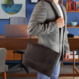VISCONTI - Laptop Messenger Shoulder Bag - 15 Inch Laptop Bag - Hunter Leather - Office Work Organiser Bag - Multiple Pockets - 18516 - TEXAS (L) - Oil Black