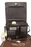 VISCONTI - Women's Cross Body Bag - Atlantic Leather - Office Work Organiser Messenger Bag - Flap Over Shoulder Handbag - Tablet / iPad /Kindle - Multiple Pockets - TESS - 754 - Chocolate