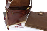 VISCONTI - Laptop Messenger Shoulder Bag - Vintage Leather - 15 Inch Laptop Bag with Removable Padded Laptop Cover - Office Work Organiser Bag - Multiple Pockets - VT5 - ENZO - Tan Brown